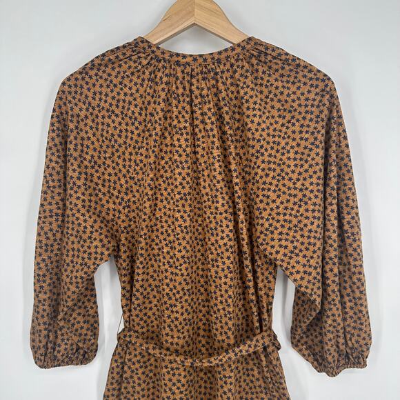 Boden Notch Neck Jersey Midi Dress Floral 3/4 Balloon Sleeve Belted, Brown - Picture 10 of 12